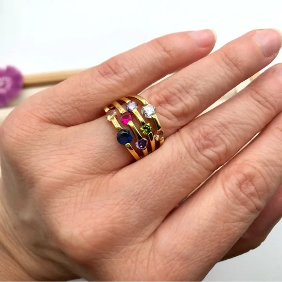 Fashion Jewelry Multicolor Gemstone Gold Ring - Picture 11 of 16